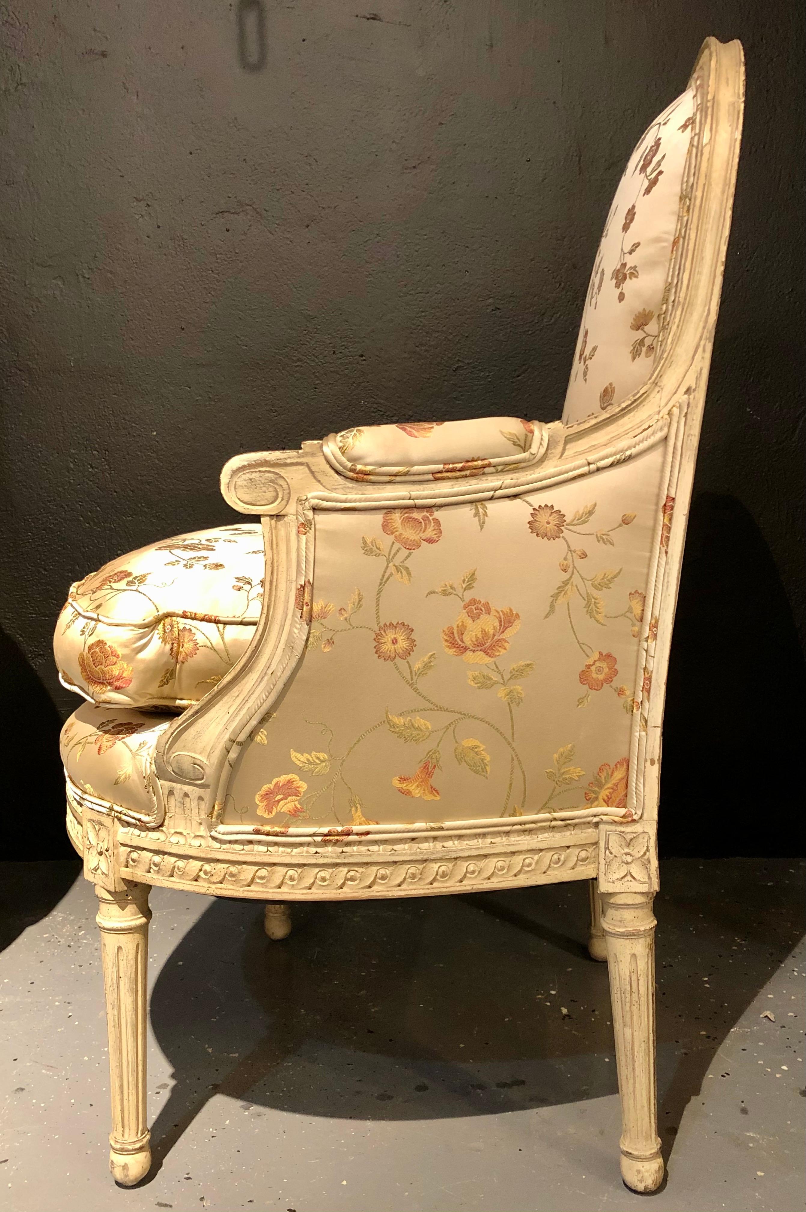 Maison Jansen Attributed, Louis XVI, Armchairs, Painted Wood, Silk, France 1930s For Sale 8