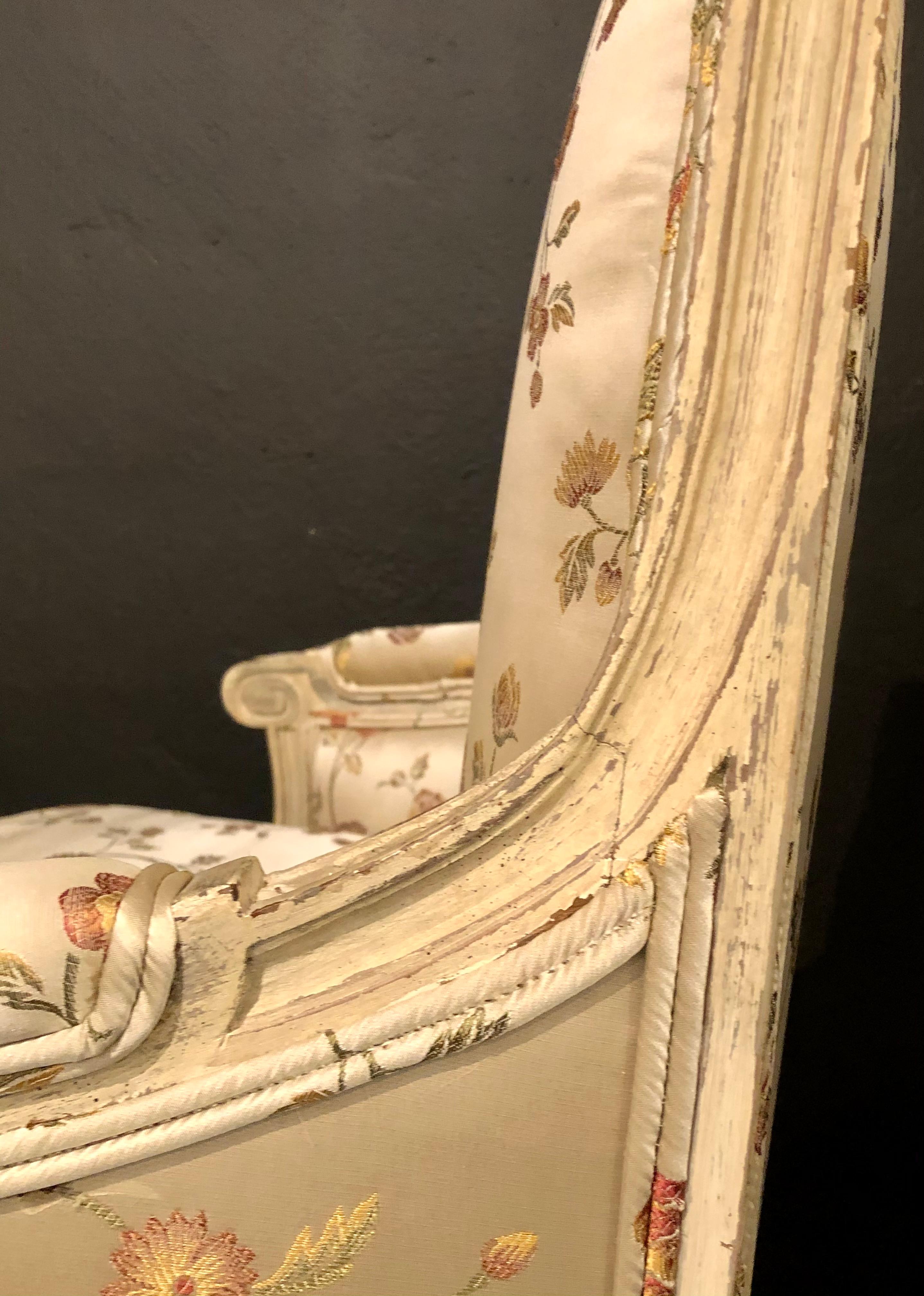 Maison Jansen Attributed, Louis XVI, Armchairs, Painted Wood, Silk, France 1930s For Sale 9