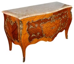 Pair Louis XVI style marble topped commodes.