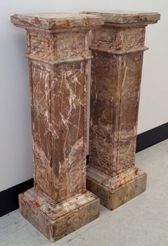 Pair Louis XVI Style Mottled Rouge de France Marble Pedestals
