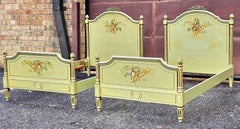 Pair Louis XVI Style Parcel Gilt and Painted and Decorated Twin Size Beds