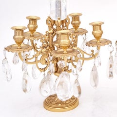 Pair of Louis XVI Style Rock Crystal and Gilt Bronze Candelabra
