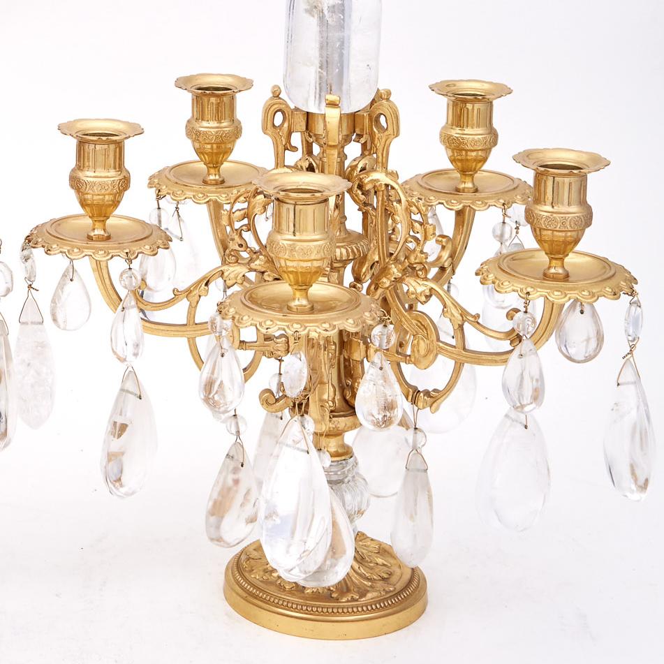 French Pair of Louis XVI Style Rock Crystal and Gilt Bronze Candelabra For Sale