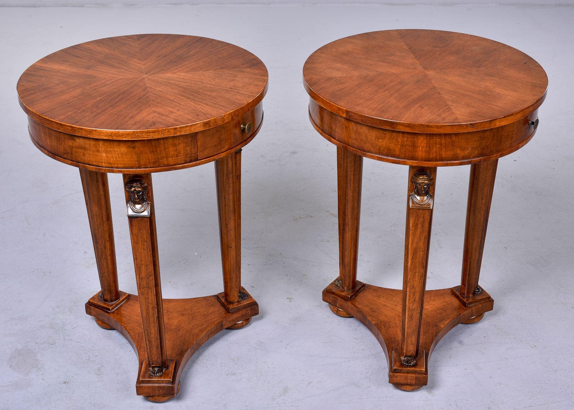 Pair Louis XVI Style Round Mahogany Side Tables 5
