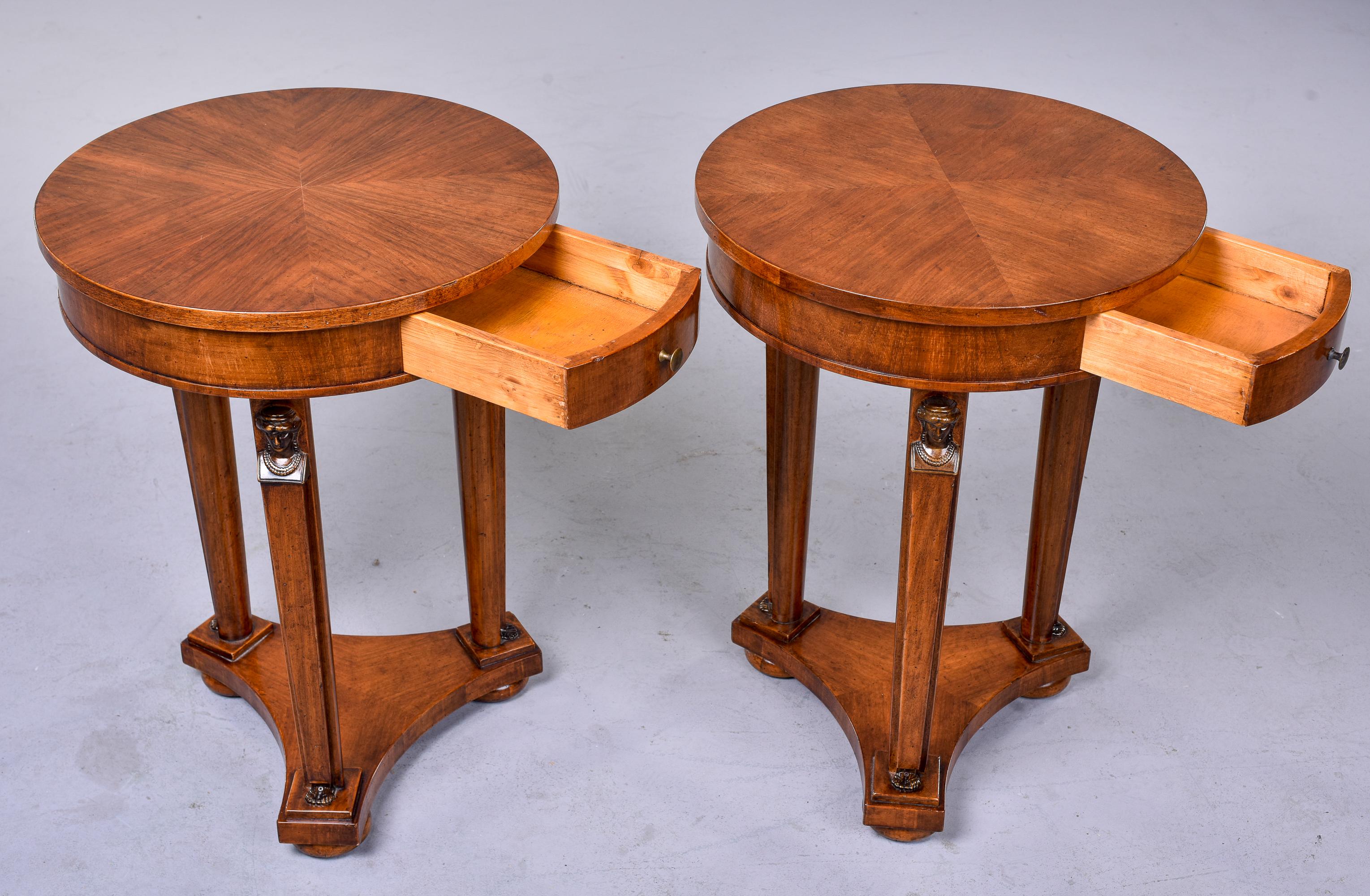 Pair Louis XVI Style Round Mahogany Side Tables 7