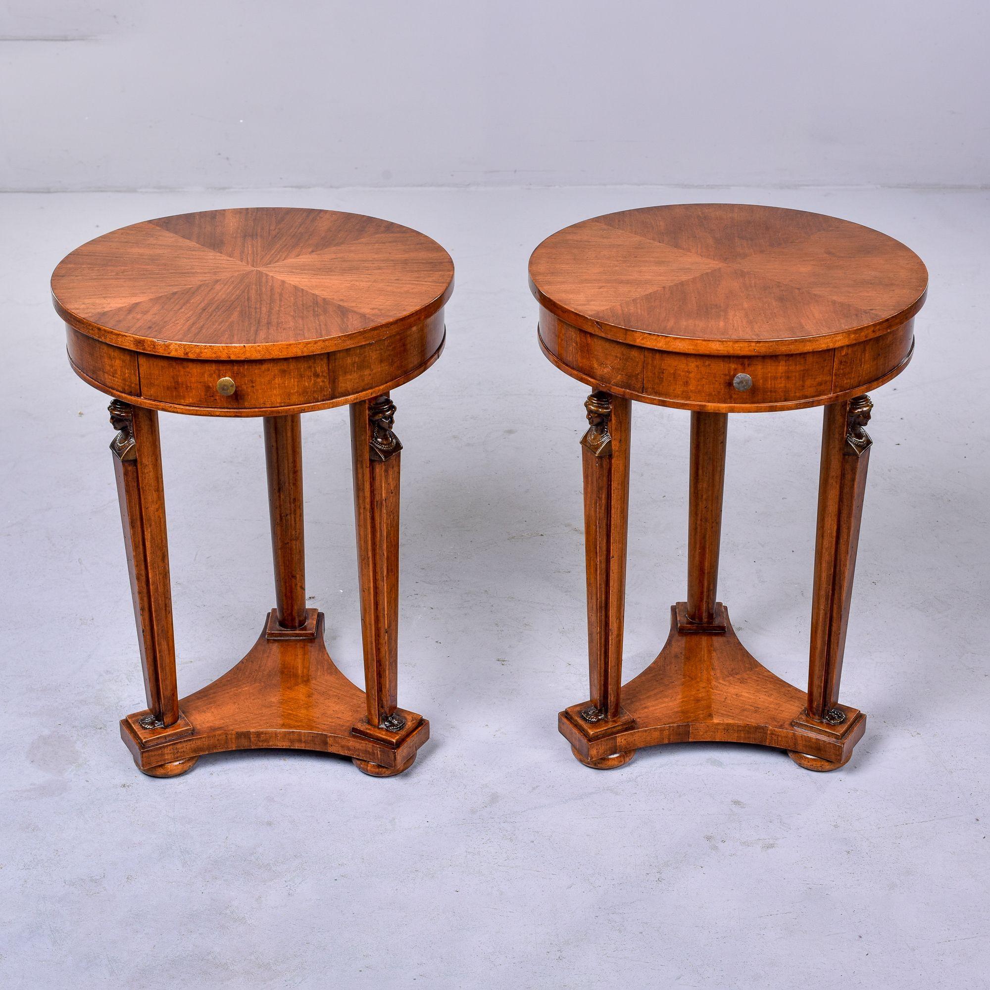 Pair Louis XVI Style Round Mahogany Side Tables 8