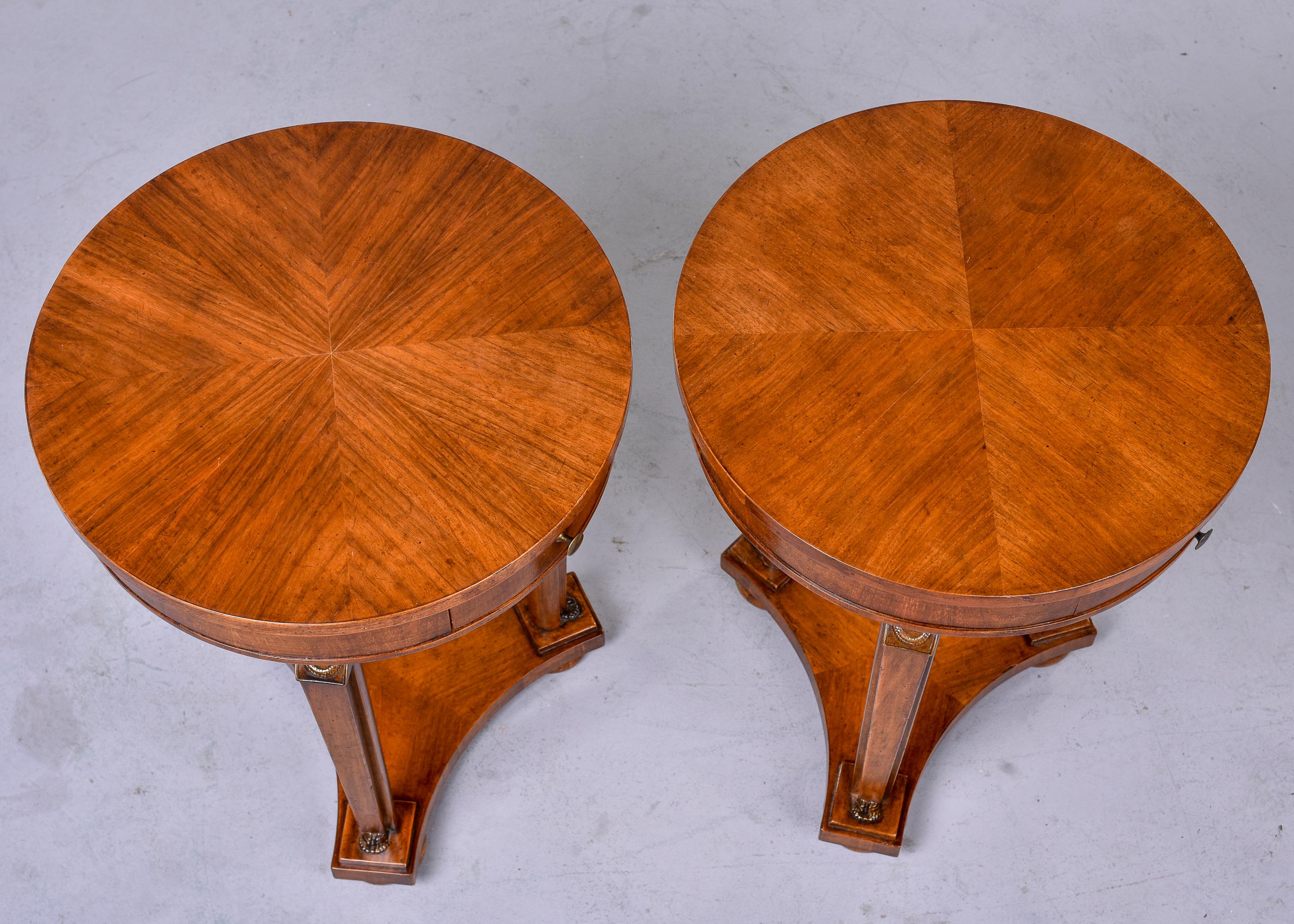 Pair Louis XVI Style Round Mahogany Side Tables 8