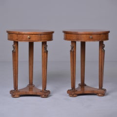 Pair Louis XVI Style Round Mahogany Side Tables