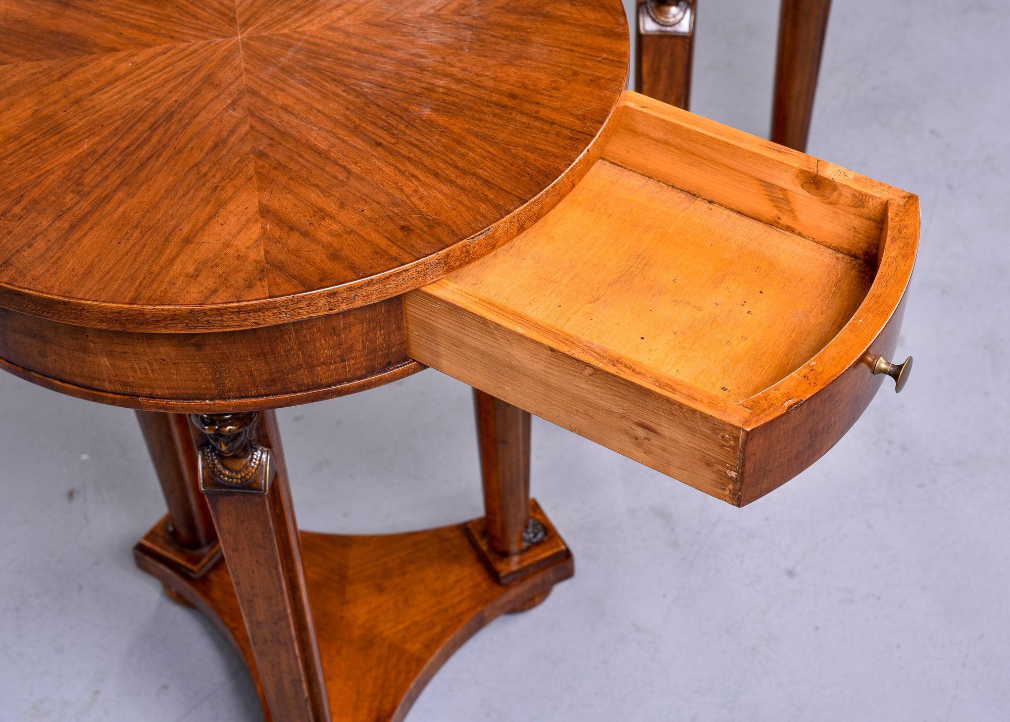 French Pair Louis XVI Style Round Mahogany Side Tables