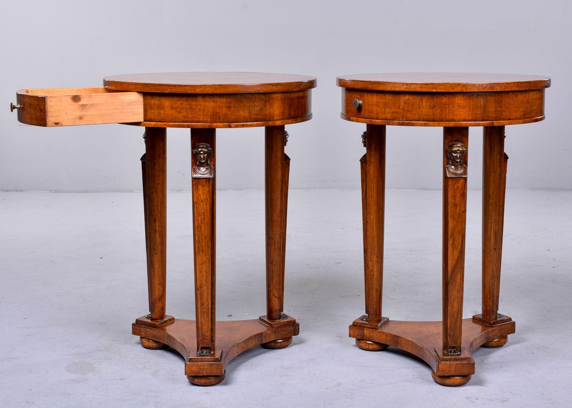 Pair Louis XVI Style Round Mahogany Side Tables 1