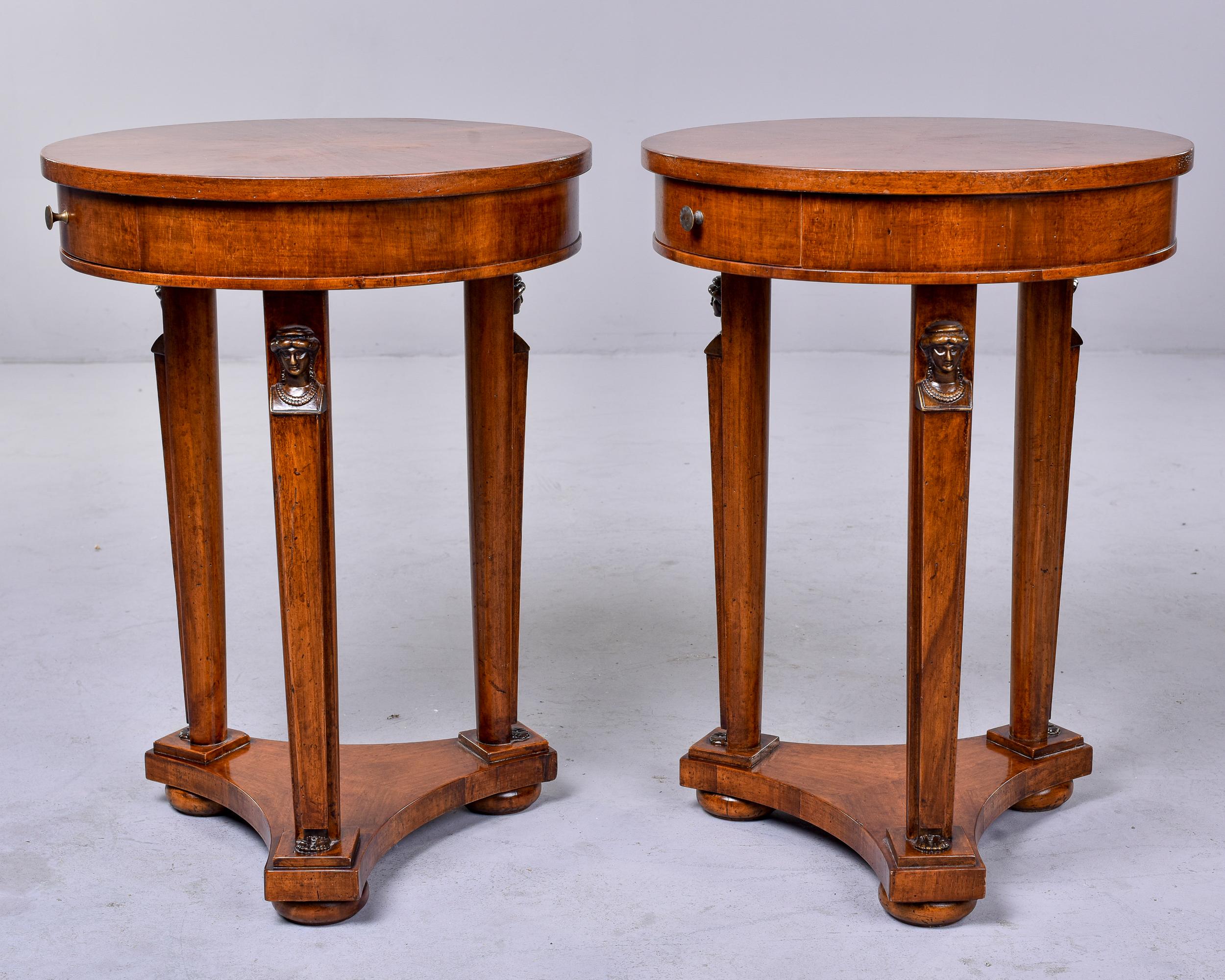 Pair Louis XVI Style Round Mahogany Side Tables 1