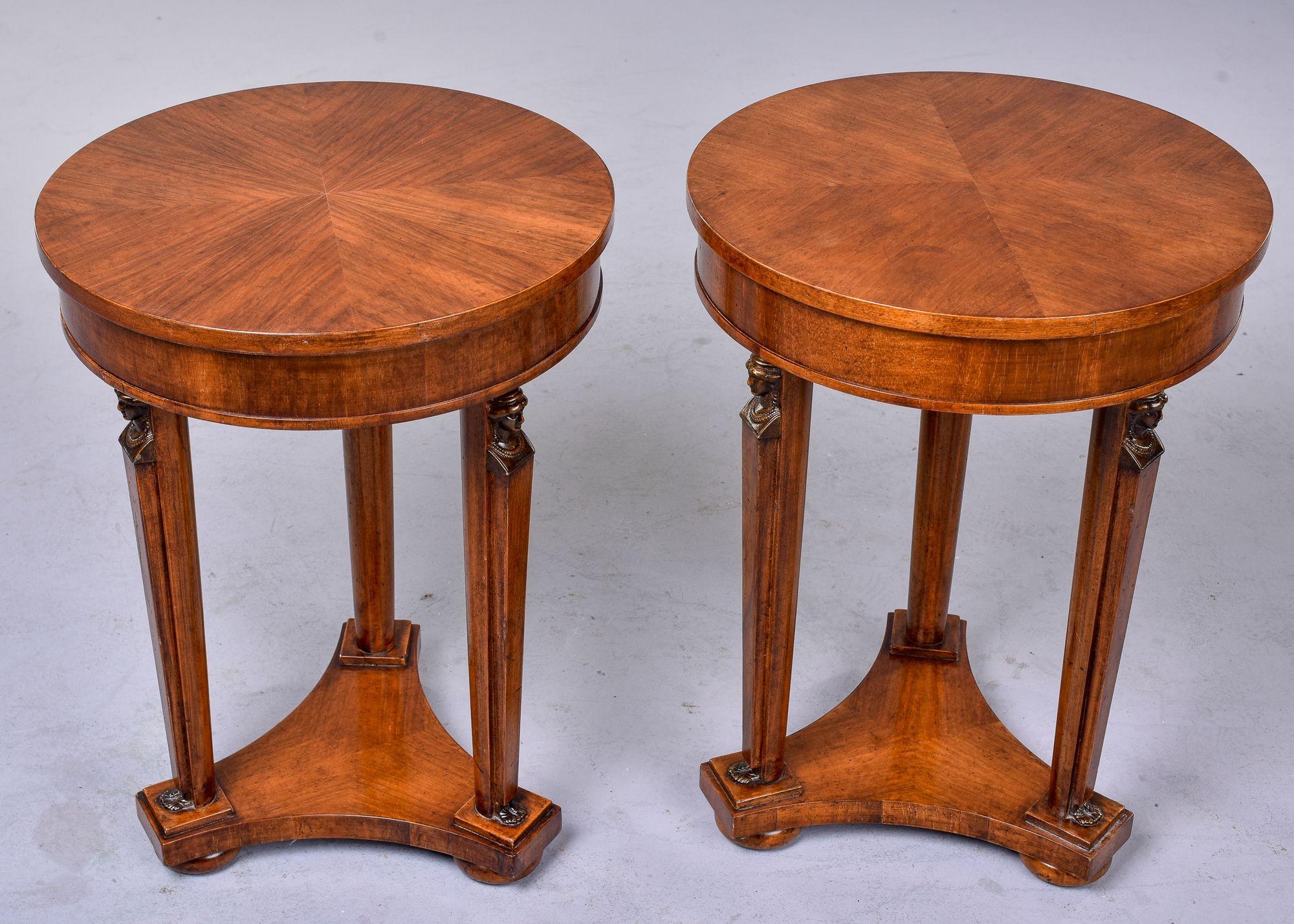 Pair Louis XVI Style Round Mahogany Side Tables 2