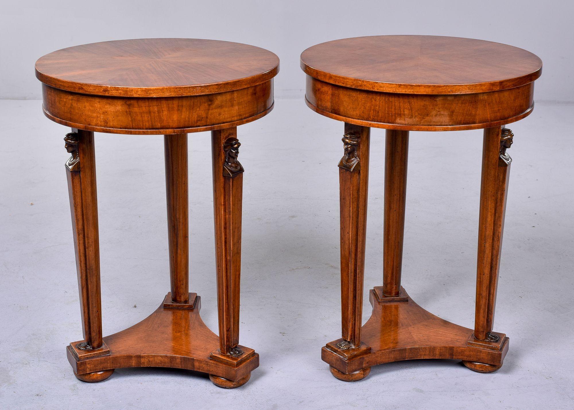 Pair Louis XVI Style Round Mahogany Side Tables 3