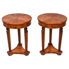 Antique Pair Louis XVI Style Round Mahogany Side Tables