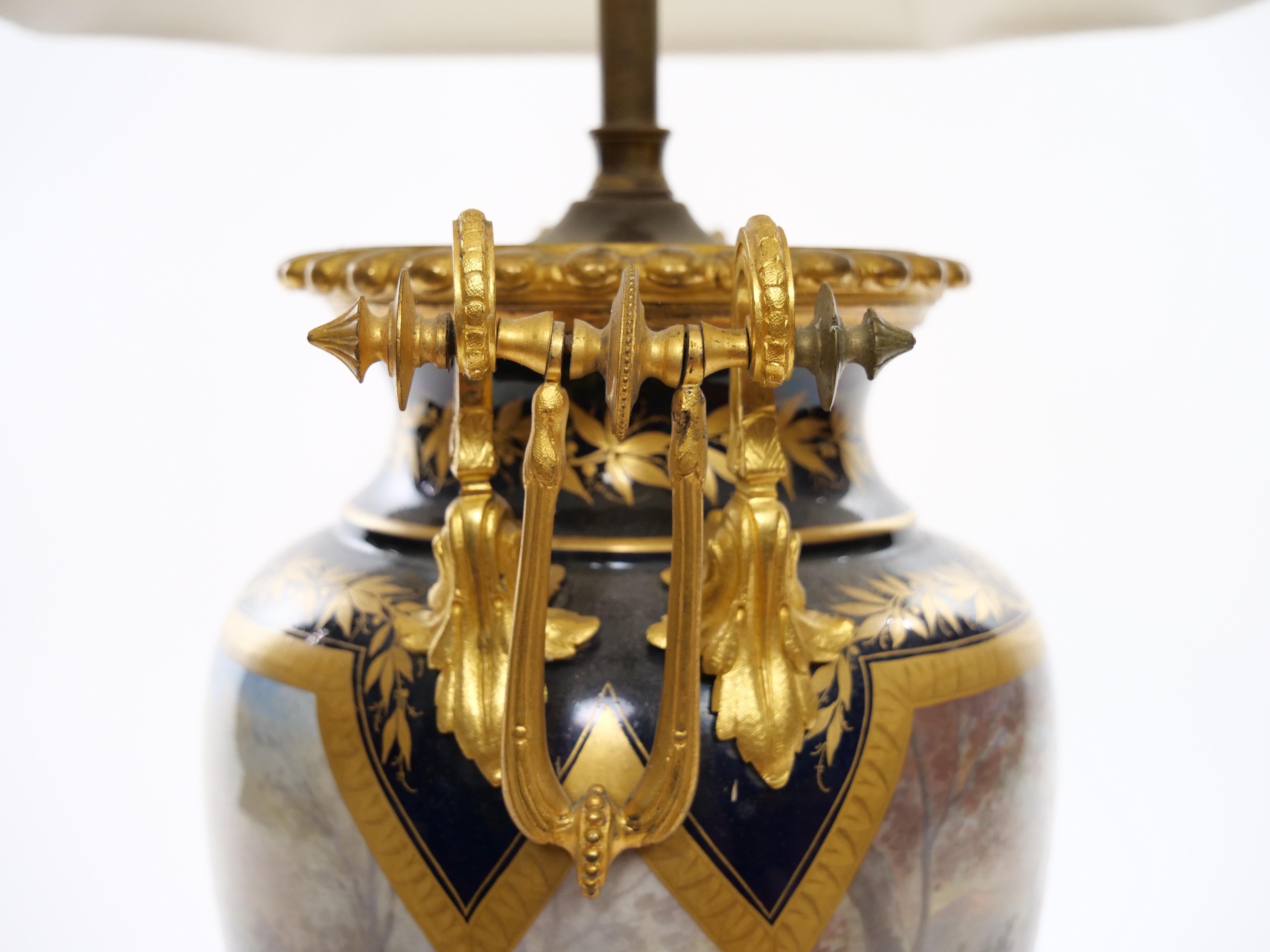 Pair Louis XVI Style Sevres Porcelain / Dore Bronze Vase Lamp For Sale 6
