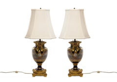 Pair Louis XVI Style Sevres Porcelain / Dore Bronze Vase Lamp