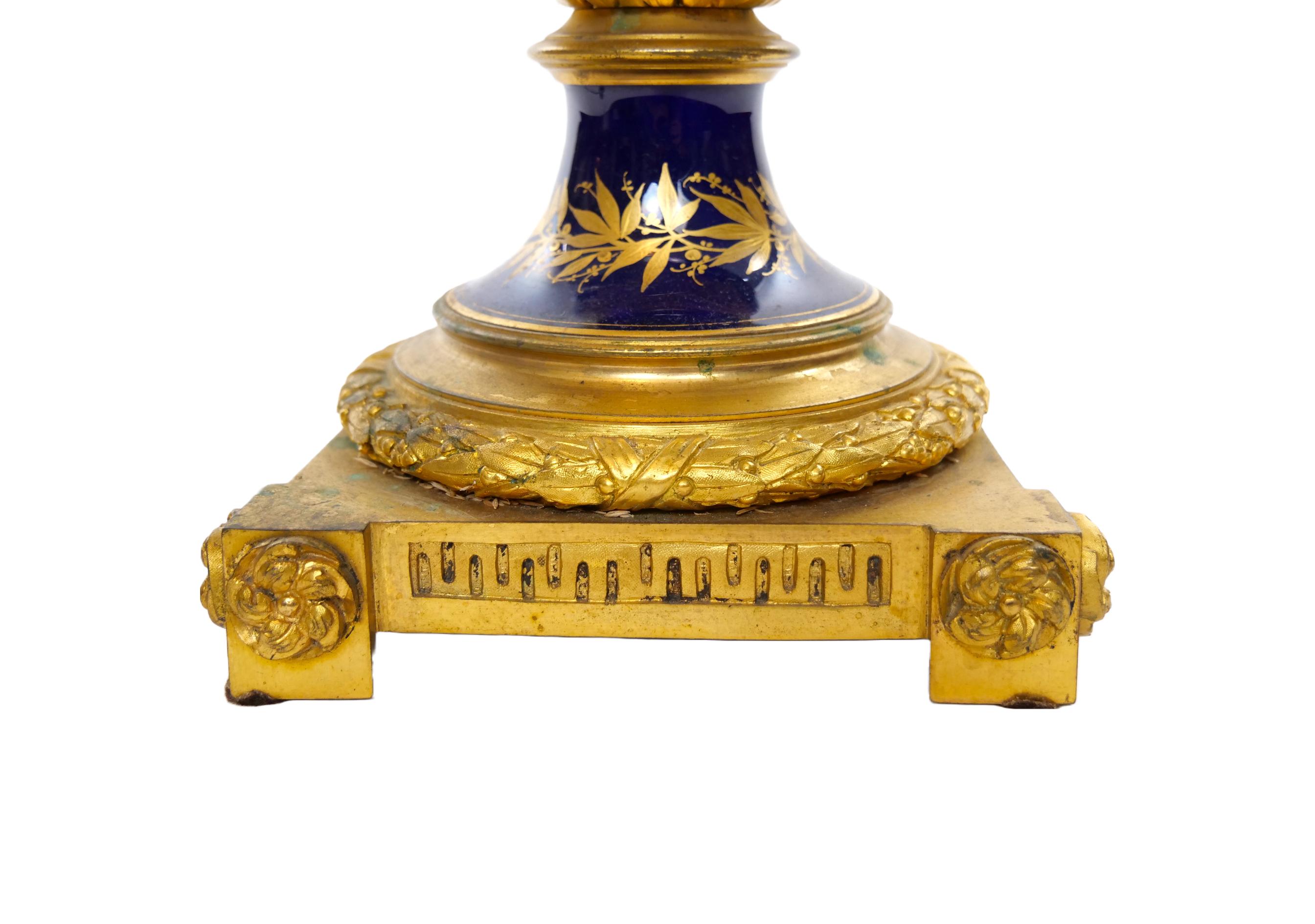 Pair Louis XVI Style Sevres Porcelain / Dore Bronze Vase Lamp For Sale 1