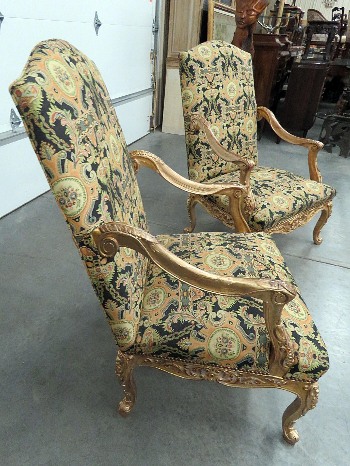 Pair of Antique Distressed Gilded Louis XVI Style Tapestry Armchairs 5