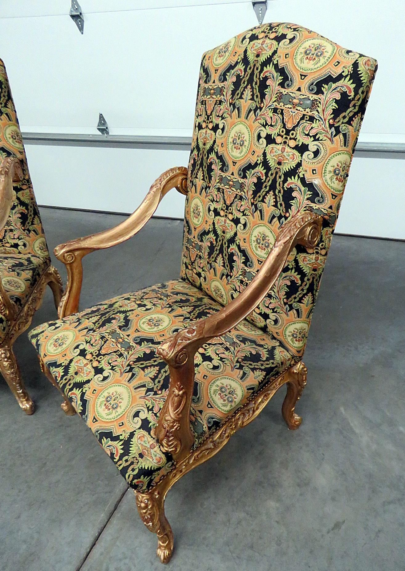 Pair of Antique Distressed Gilded Louis XVI Style Tapestry Armchairs 2