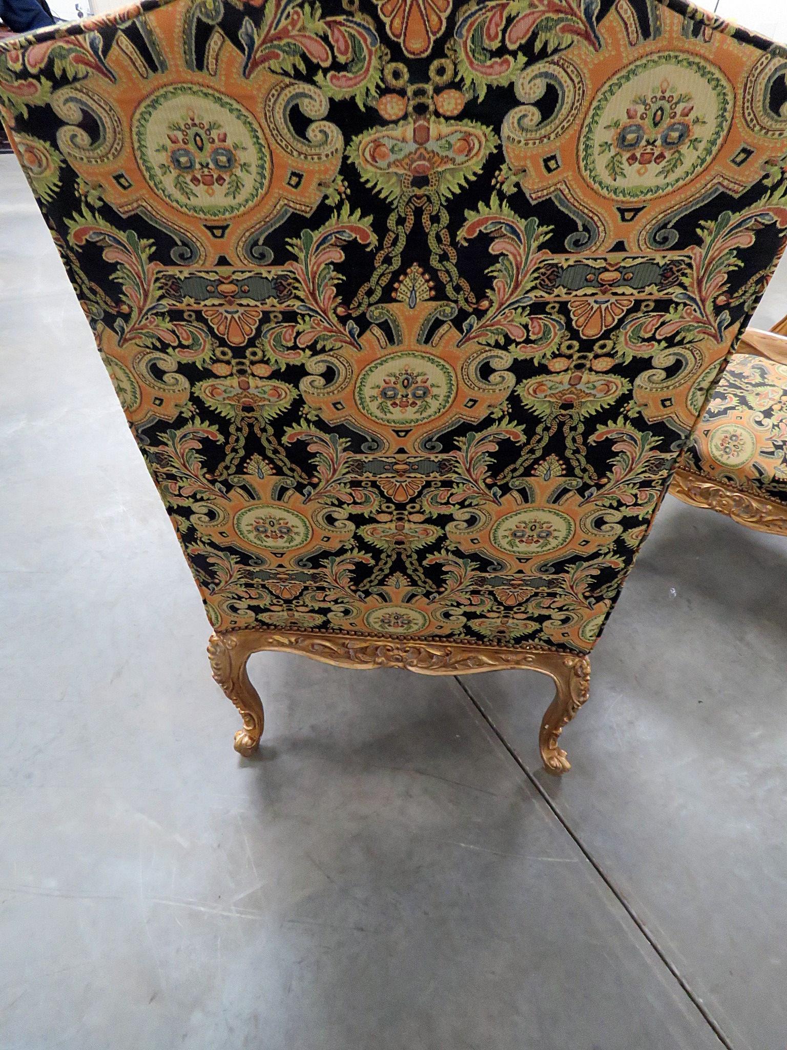 Pair of Antique Distressed Gilded Louis XVI Style Tapestry Armchairs 3