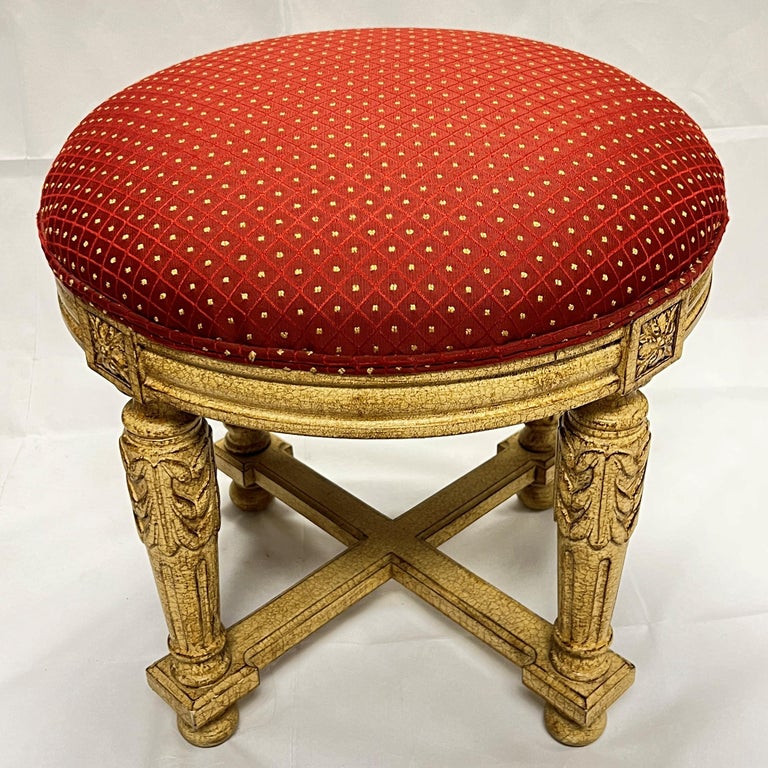 Pair Louis XVI Style Upholstered Tabouret Stools For Sale at 1stDibs