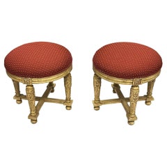 Pair Louis XVI Style Upholstered Tabouret Stools