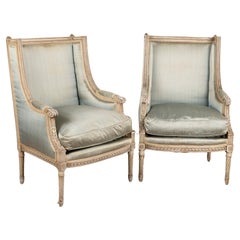 Pair , Louis XVI Style White Painted Arm Chairs, Sweden circa 1900