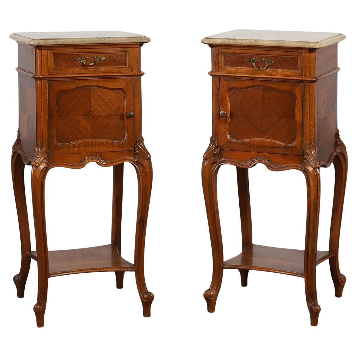 Pair Louis XV‑Style Nightstands with Marble Tops, France ca. 1900