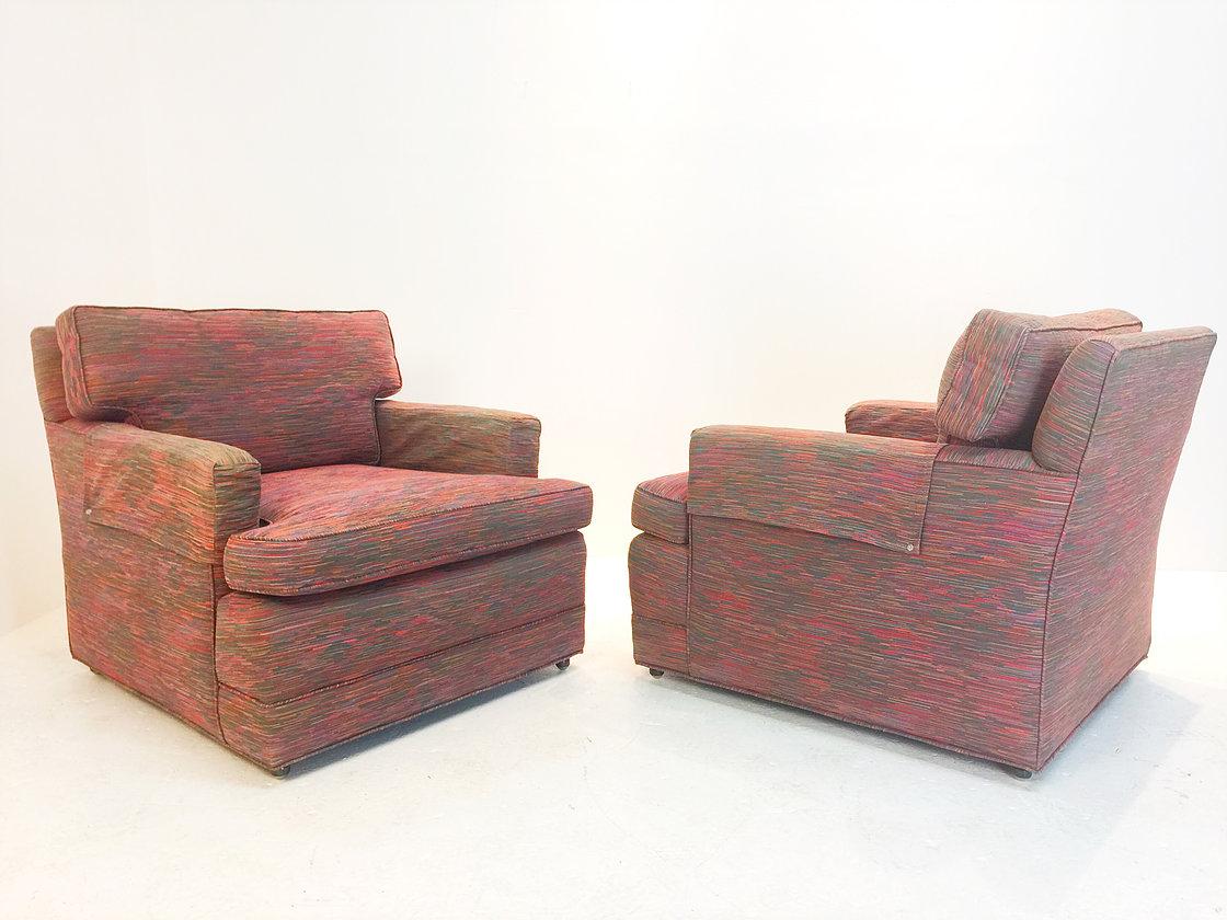 20th Century Pair Lounge Armchairs and Ottomans by Baker