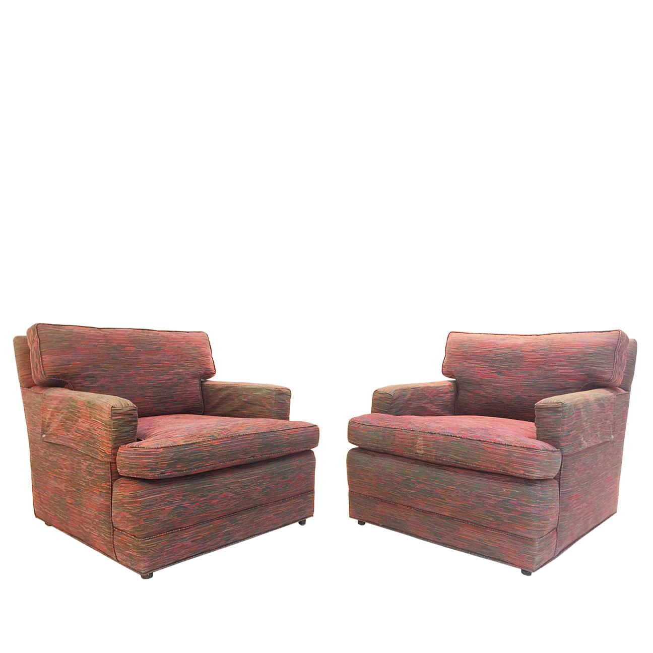 Pair Lounge Armchairs and Ottomans by Baker