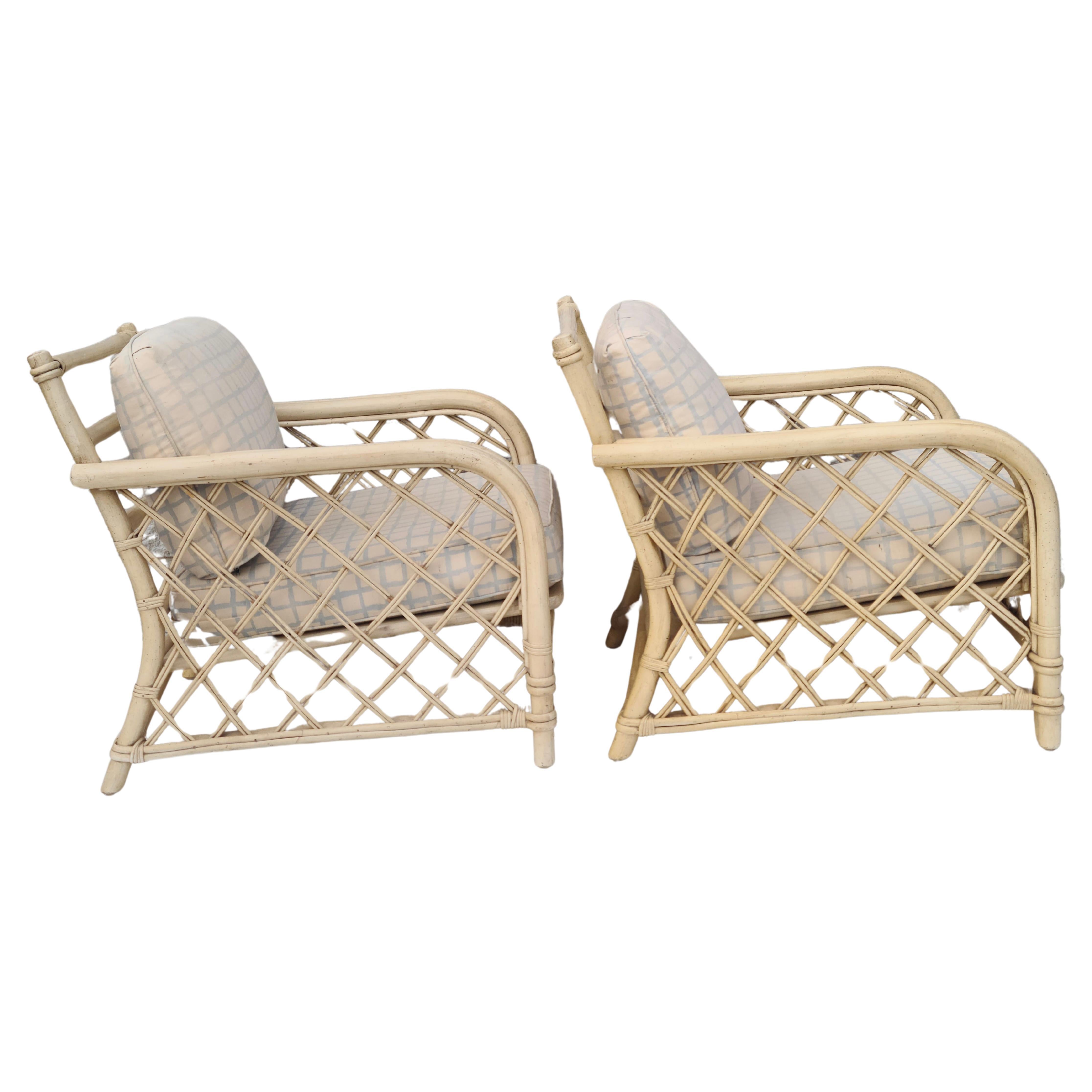 Pair Lounge Chairs by Ficks Reed  In Fair Condition For Sale In Fraser, MI