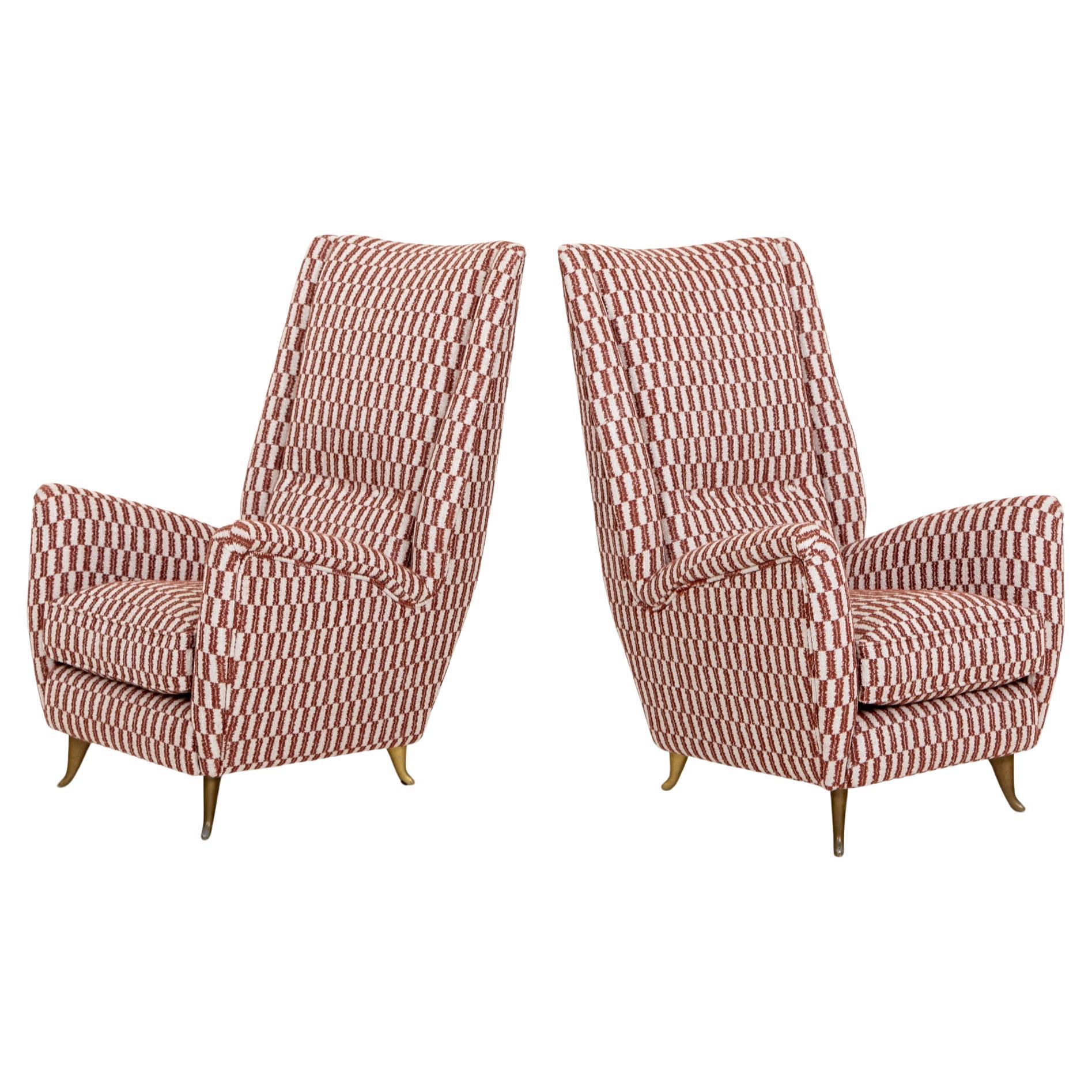 Pair Lounge Chairs by Gio Ponti for Isa Bergamo, Italy 1950s For Sale