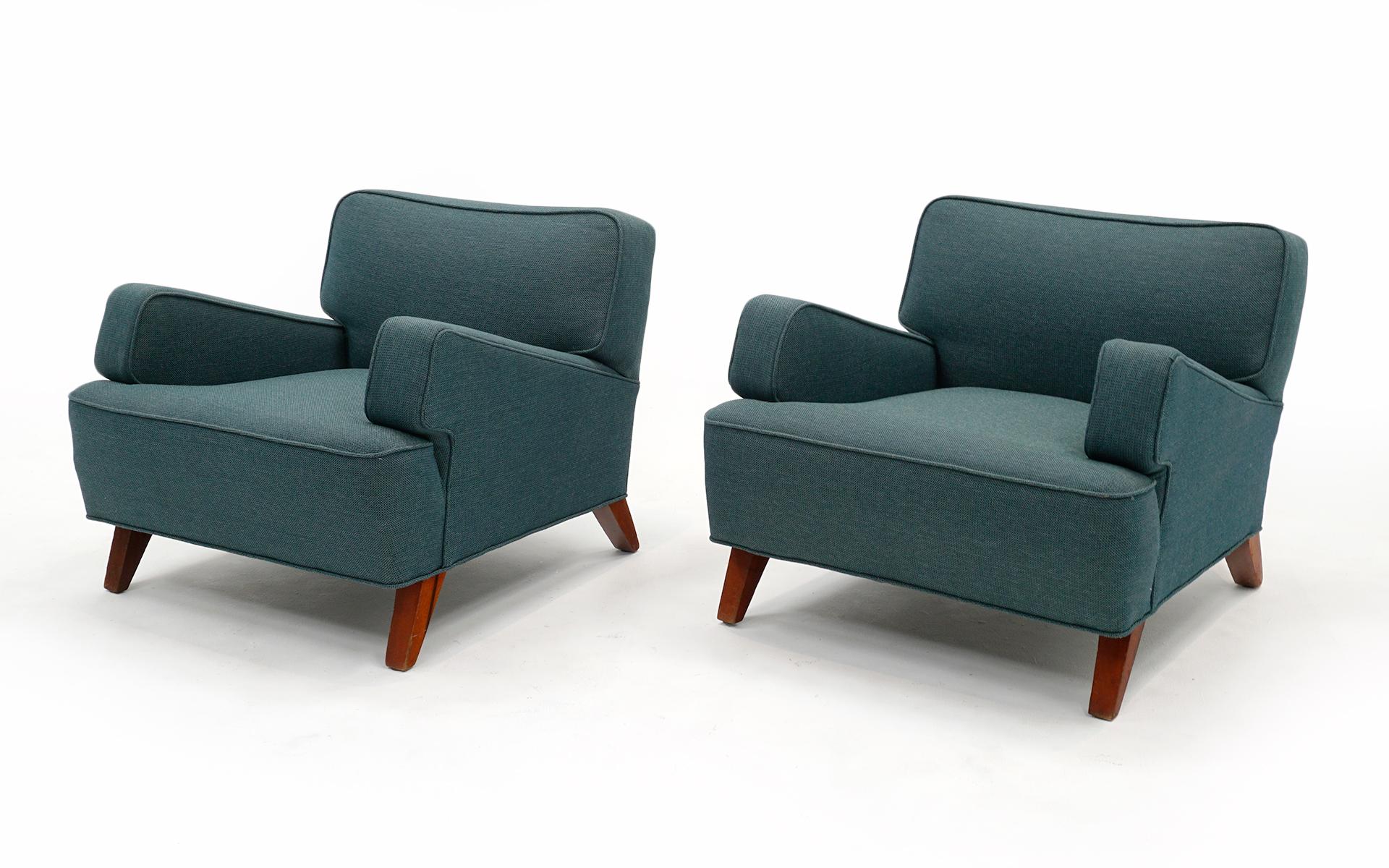 Mid-Century Modern Pair Lounge Chairs by Jens Risom, Original, Early, Rare Angled Arm Design