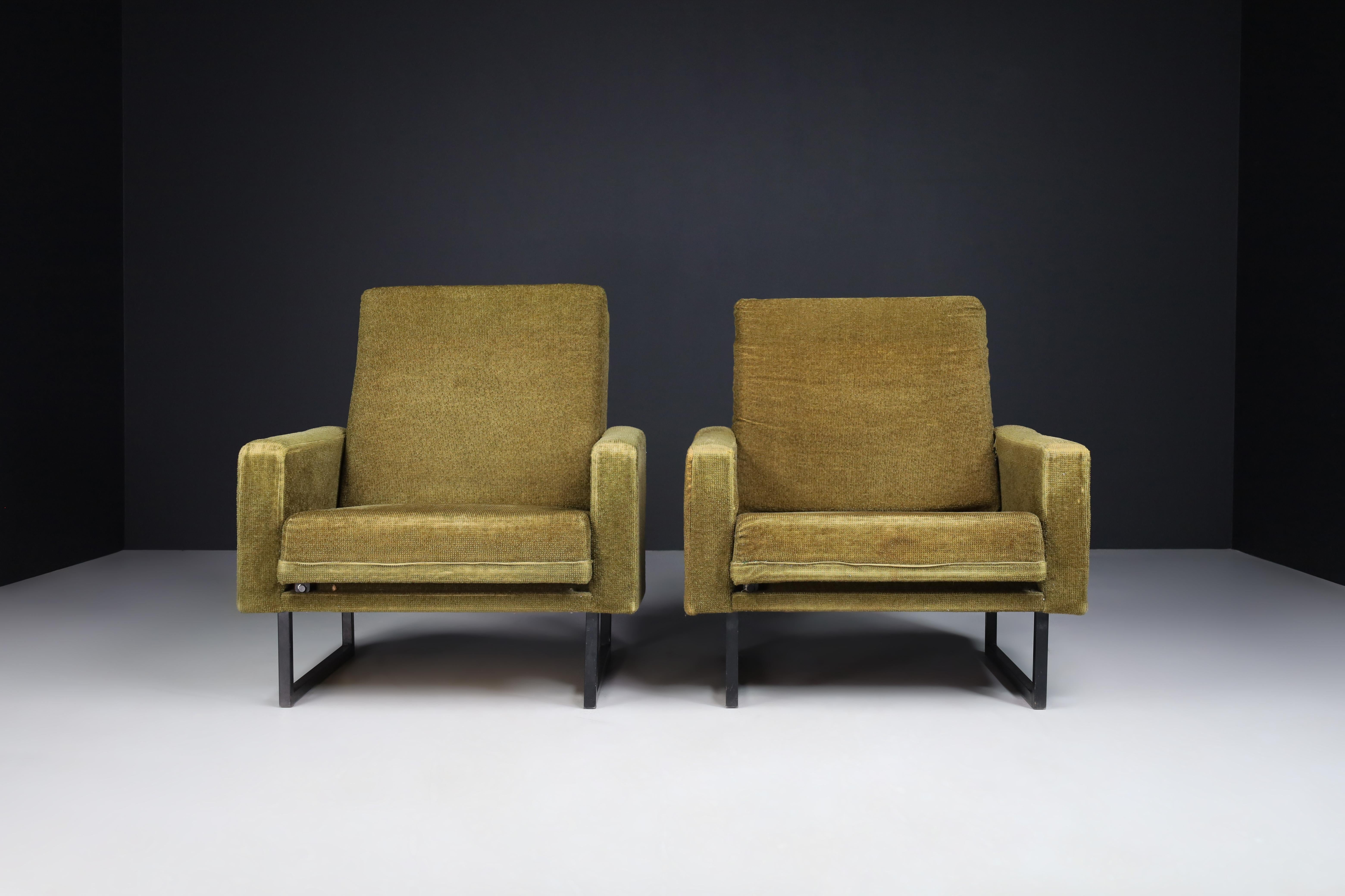 French Pair Lounge Chairs by René Jean Caillette for Steiner in Original Fabric, 1963 For Sale