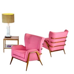 Used Pair Lounge Chairs Caviuna Rosewood Designer Giuseppe Scapinelli Brasil 1955