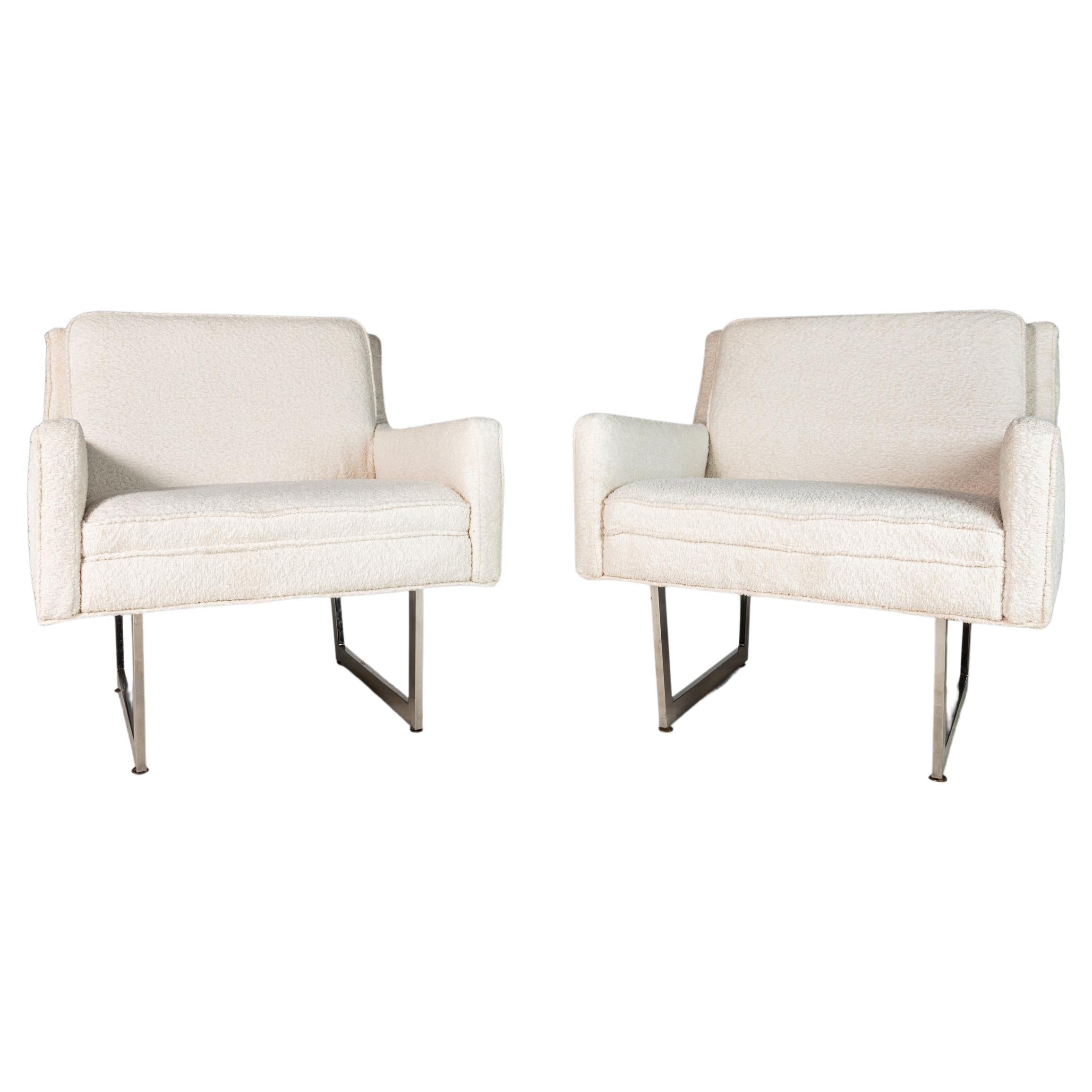 Pair Lounge Chairs Set on Chrome Bases by Patrician Furniture Co., USA, c. 1960s For Sale