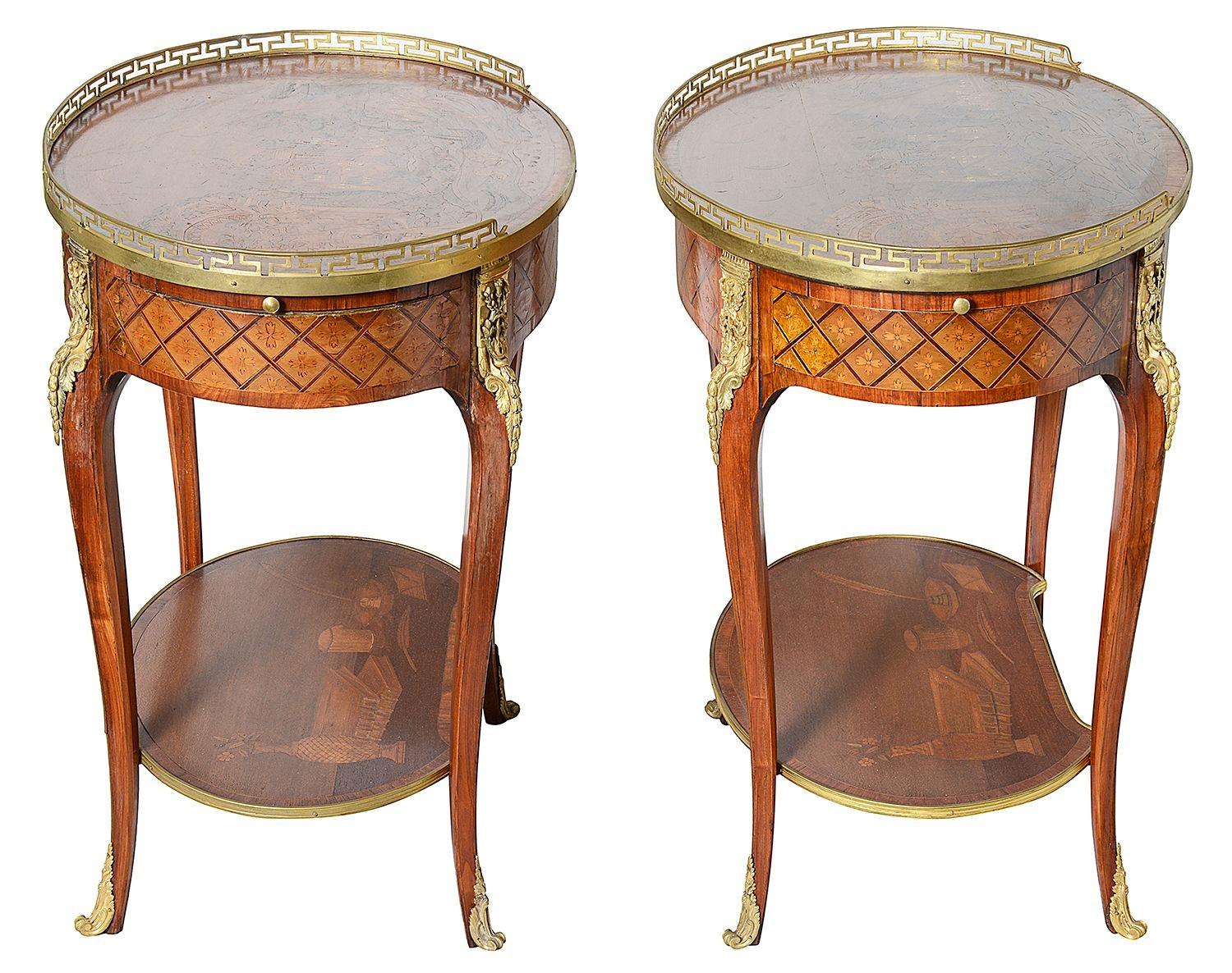 Paire de tables d'appoint en marqueterie de style Louis XVI, d'après Charles Topino. Bon état - En vente à Brighton, Sussex