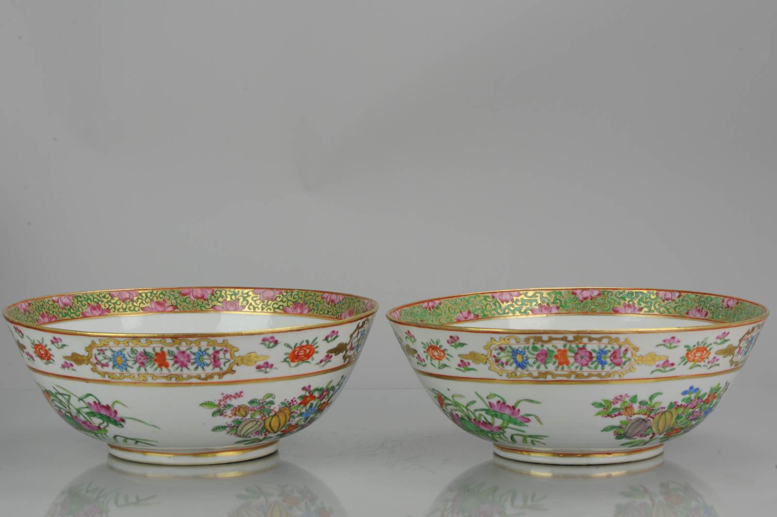 Pair of Lovely Antique Chinese Famille Rose Bowl Qing Fruits and Flower 5