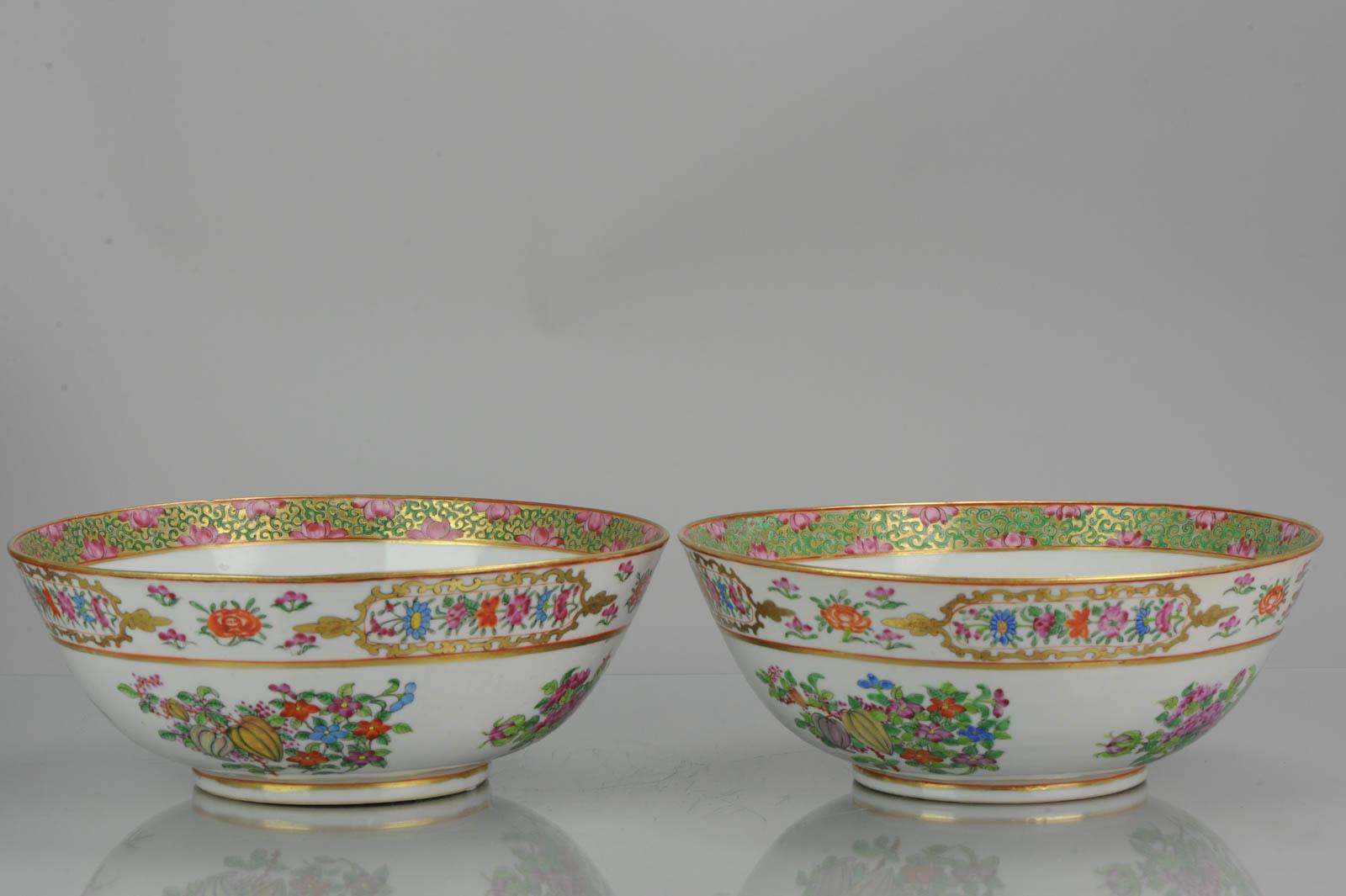 Pair of Lovely Antique Chinese Famille Rose Bowl Qing Fruits and Flower 6