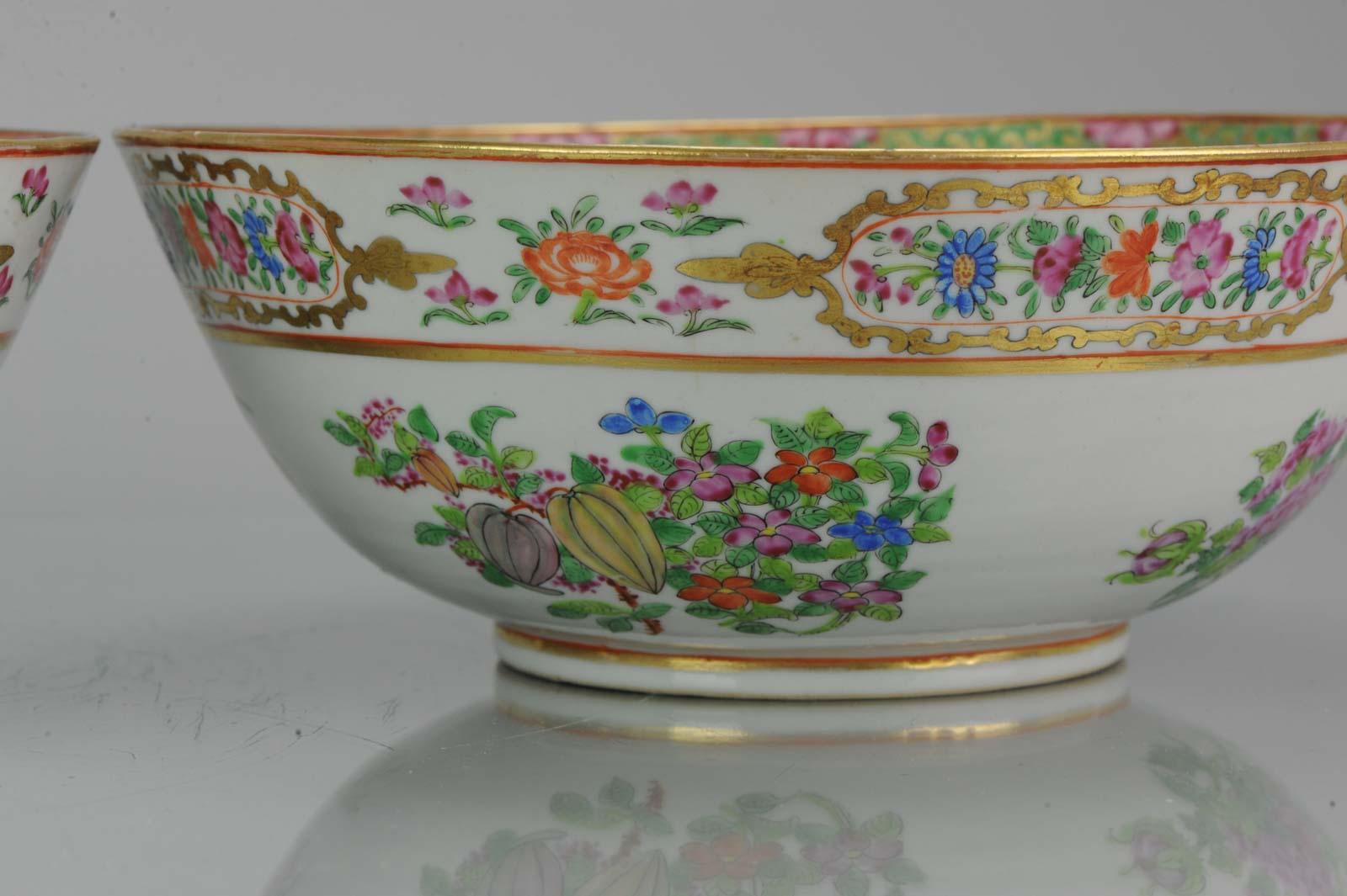 Pair of Lovely Antique Chinese Famille Rose Bowl Qing Fruits and Flower 8