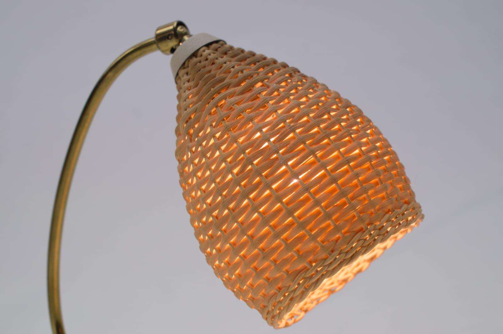 Metal Pair of Lovely Brass and Wicker Table Lamps from the 1950s, Austria For Sale