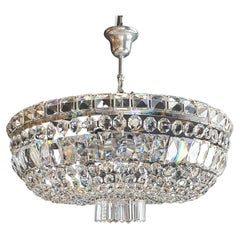 Low Plafonnier Crystal Chandelier Chrome Lustre Ceiling Art Deco Silver