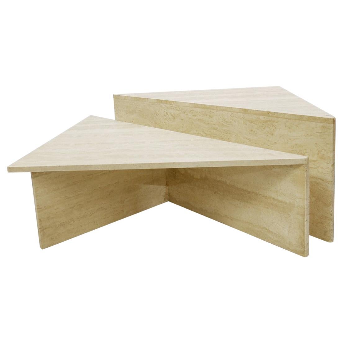 Pair of Low Triangular Travertine Tables Up & Up, 1970s