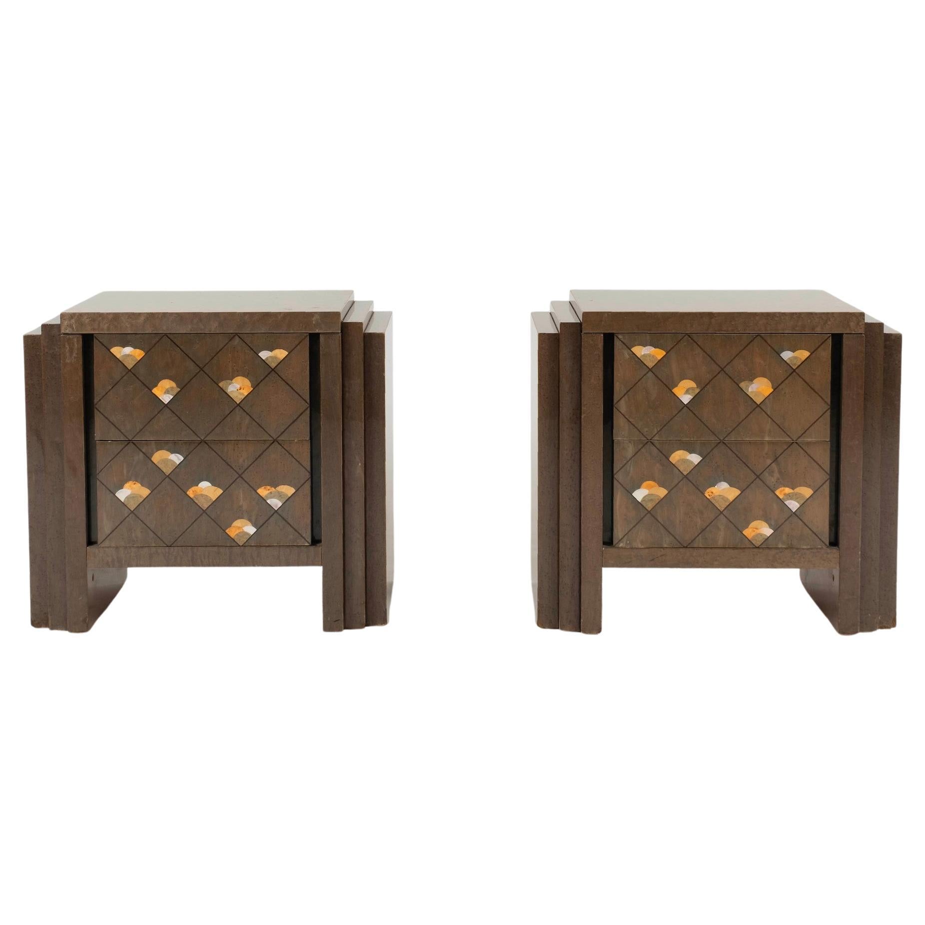 Coppia di Comodini Luciano Frigerio per Luciano Frigerio di Desio Chiaro di Luna