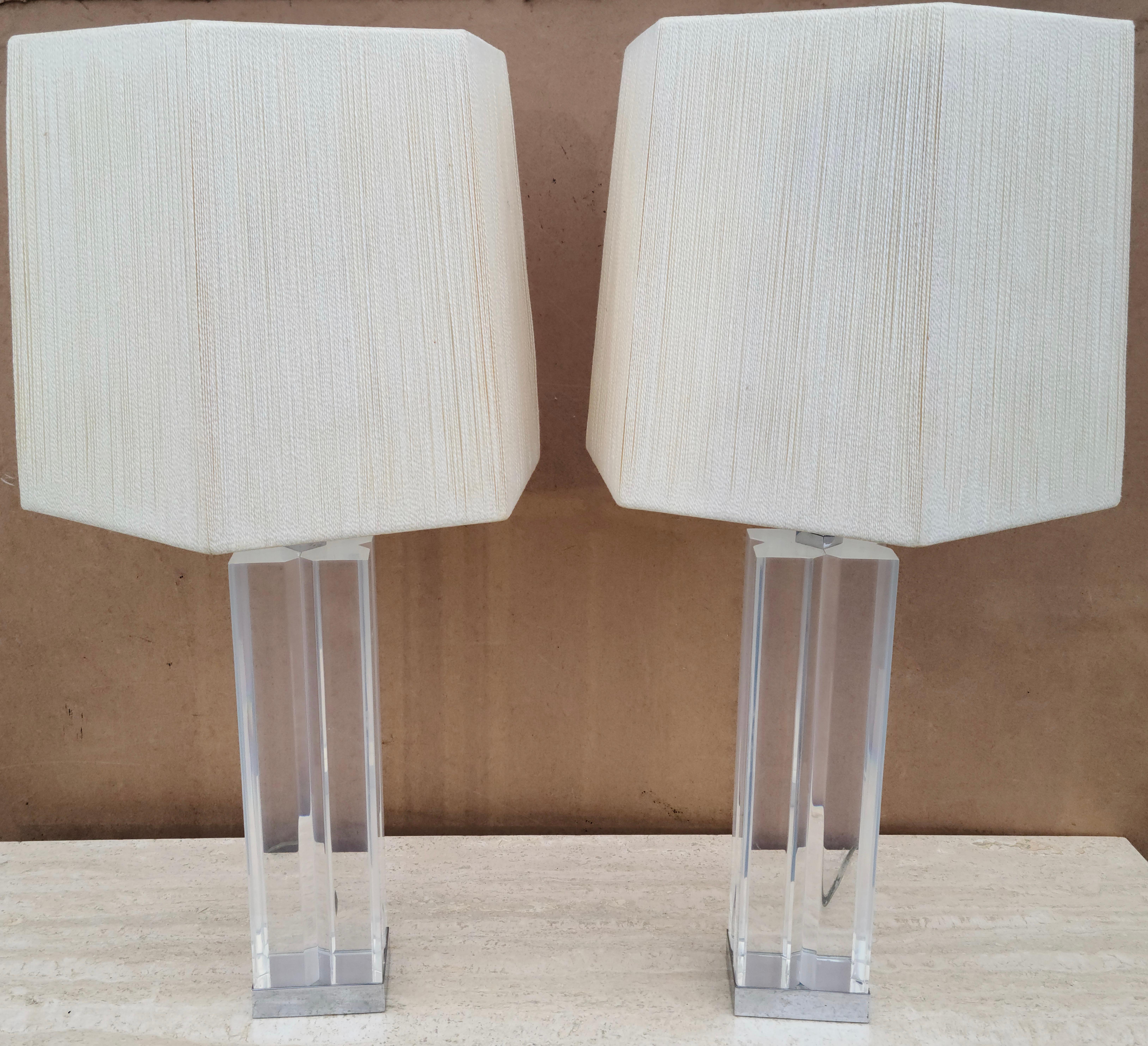 Pair Lucite Acrylic Lamps by Karl Springer for Hansen For Sale 5