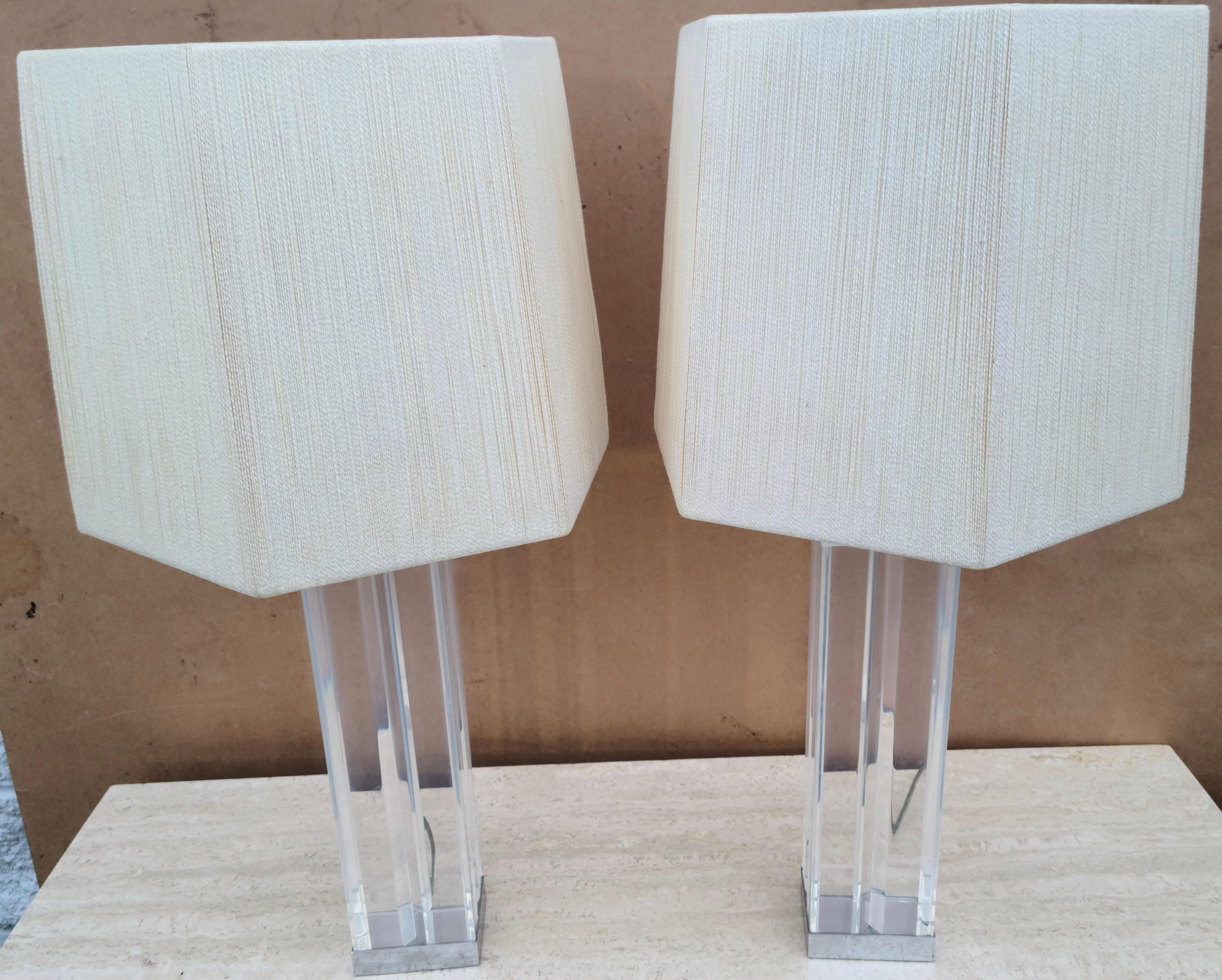 Pair Lucite Acrylic Lamps by Karl Springer for Hansen For Sale 6