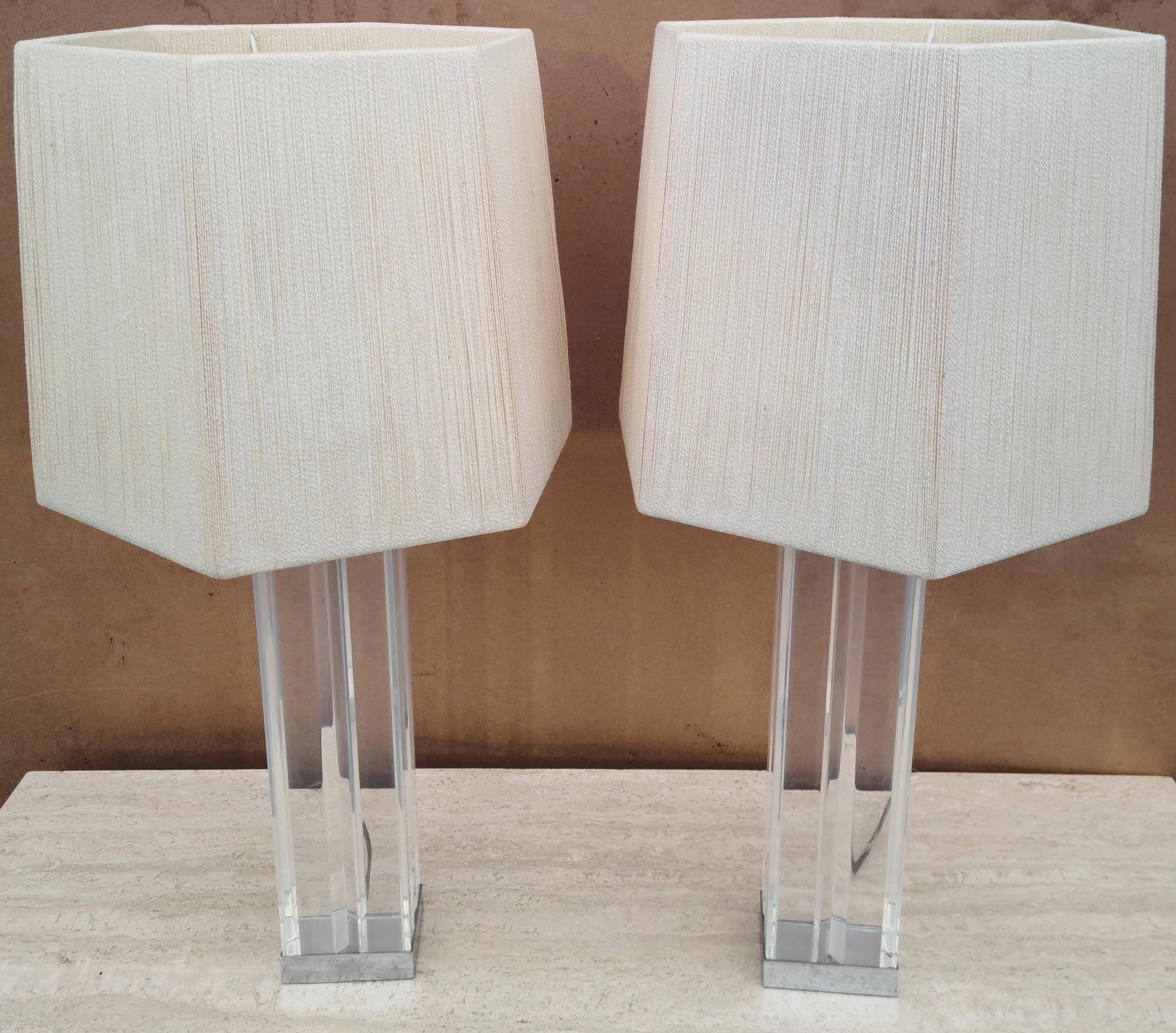 Pair Lucite Acrylic Lamps by Karl Springer for Hansen For Sale 7