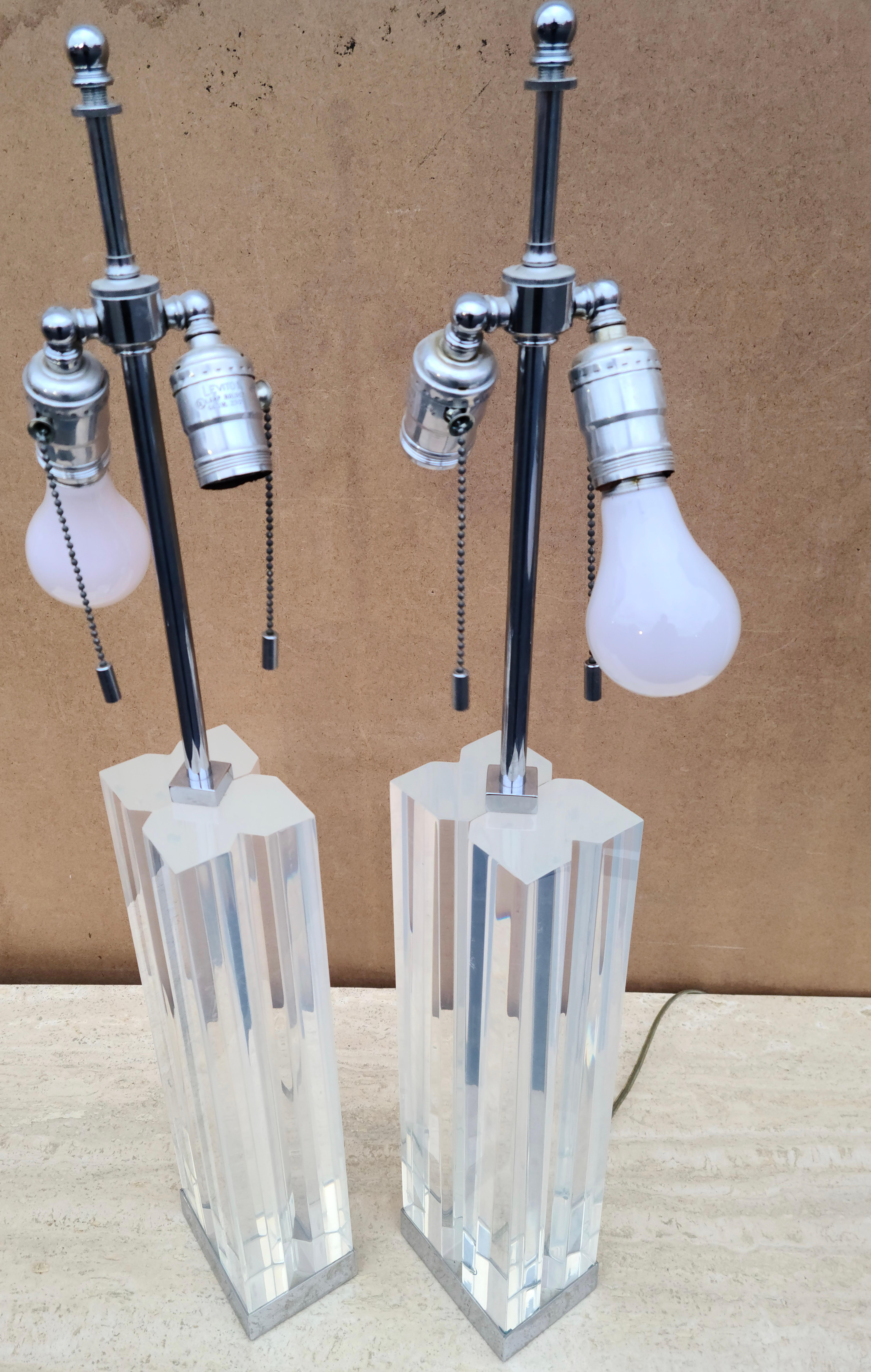 Pair Lucite Acrylic Lamps by Karl Springer for Hansen For Sale 2