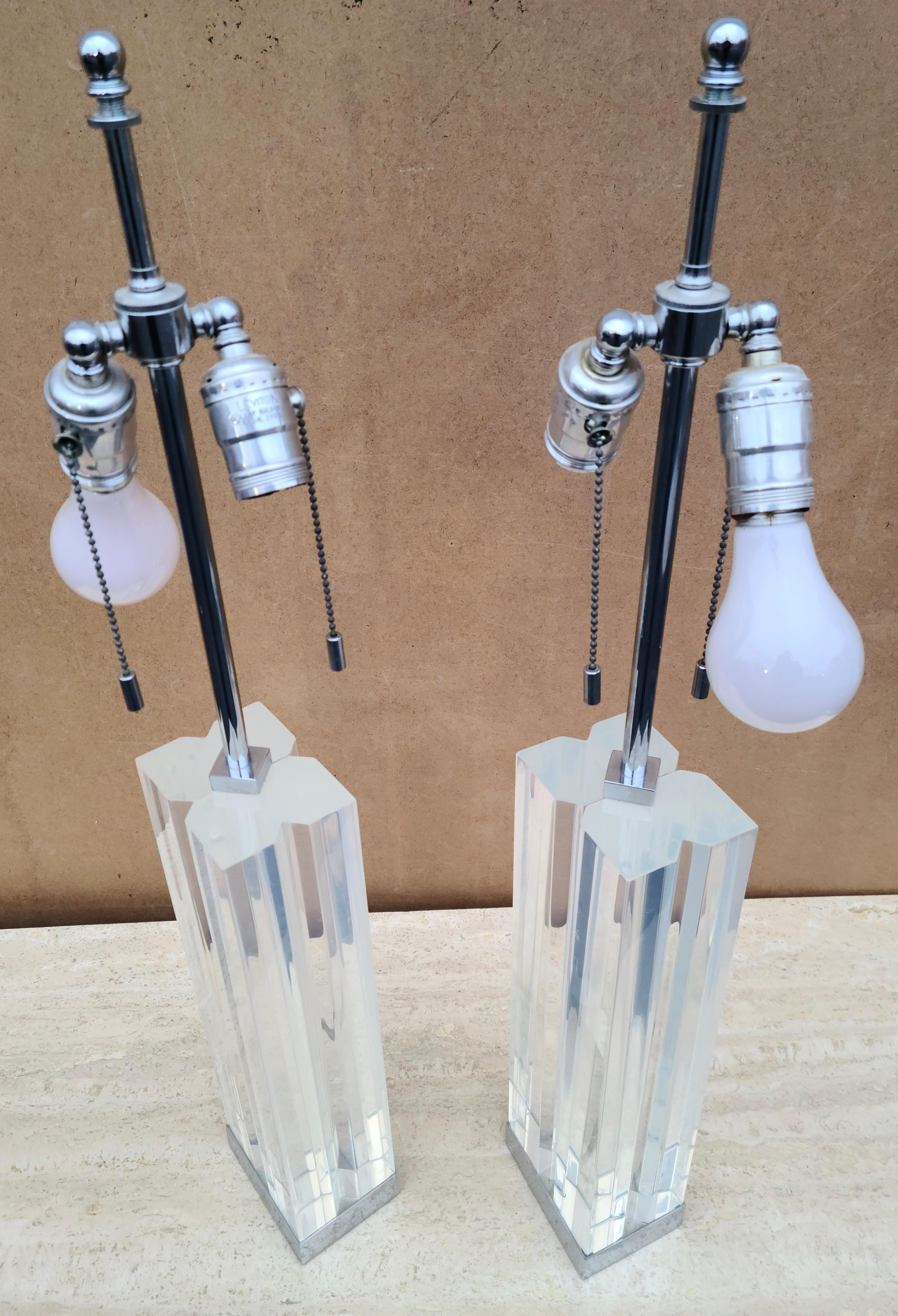Pair Lucite Acrylic Lamps by Karl Springer for Hansen For Sale 4