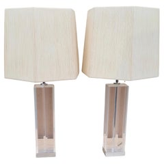 Retro Pair Lucite Acrylic Lamps by Karl Springer for Hansen